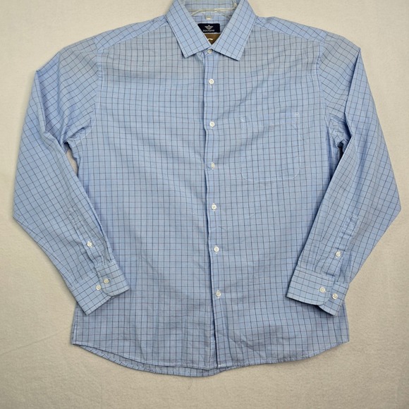Dockers Other - Dockers Mens Long Sleeve Blue‎ Plaid Button Down Dress Shirt Fitted Stretch Sz L